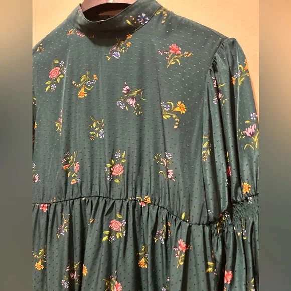 ZARA GreenPrint Mini Floral Dress Size S High Neck NWT. - Picture 8 of 10